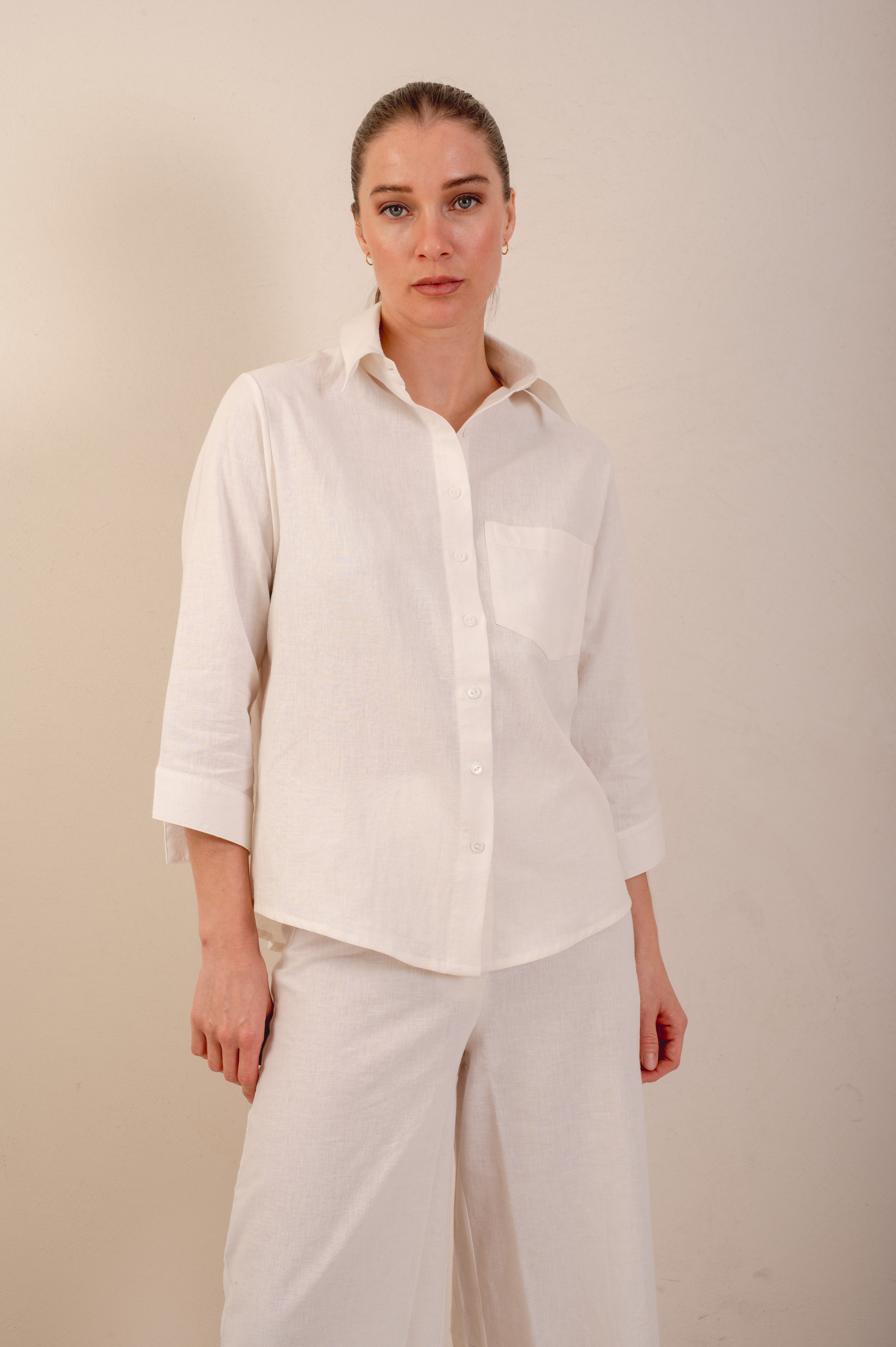 Camisa Lino manga 3/4 bolsillo